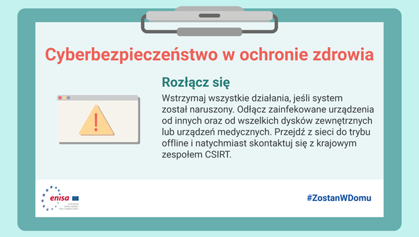 Infografika: Cyberbezpieczeństwo w ochronie zdrowia - rozłącz się, wersja tekstowa poniżej