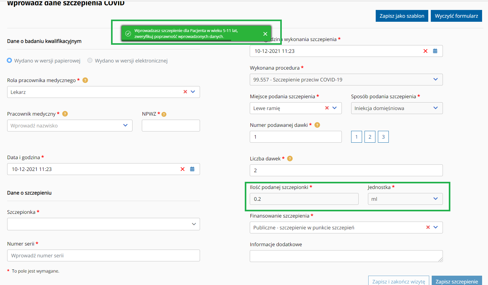widok e-Karty szczepienia z aplikacji Gabinet.gov.pl
